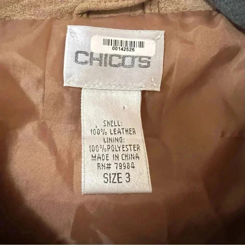 Chico's Womens Size 3 Suede 100% Leather Lined Tan Jacket With Metal Buttons - Picture 5 of 9